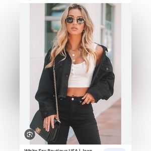 White fox cropped denim jacket